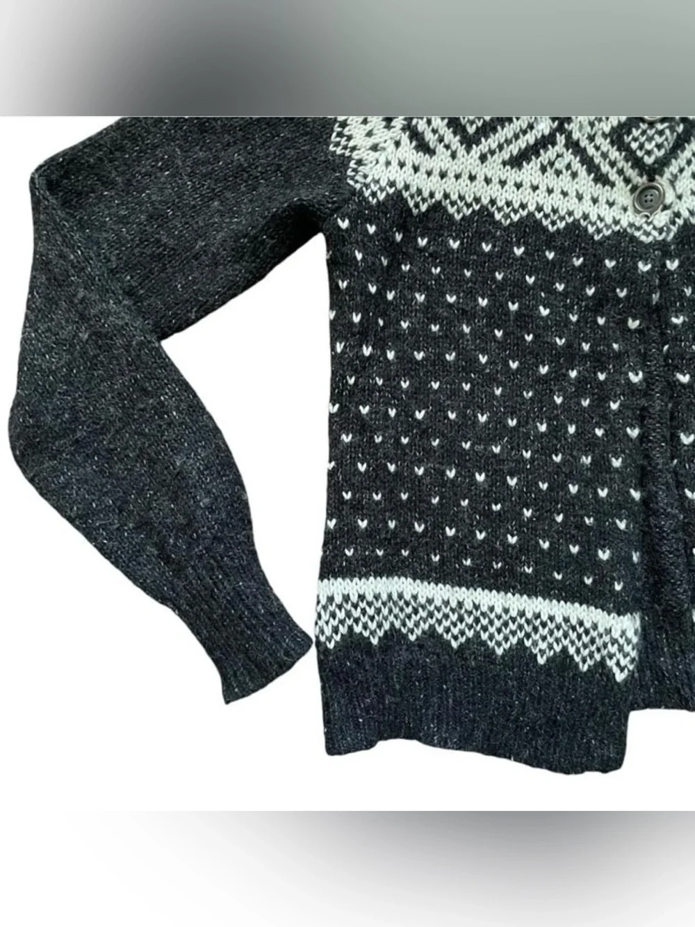 VINTAGE Cozy Granny Wool Blend Fair Isle Knit Cardigan Sweater Sz L